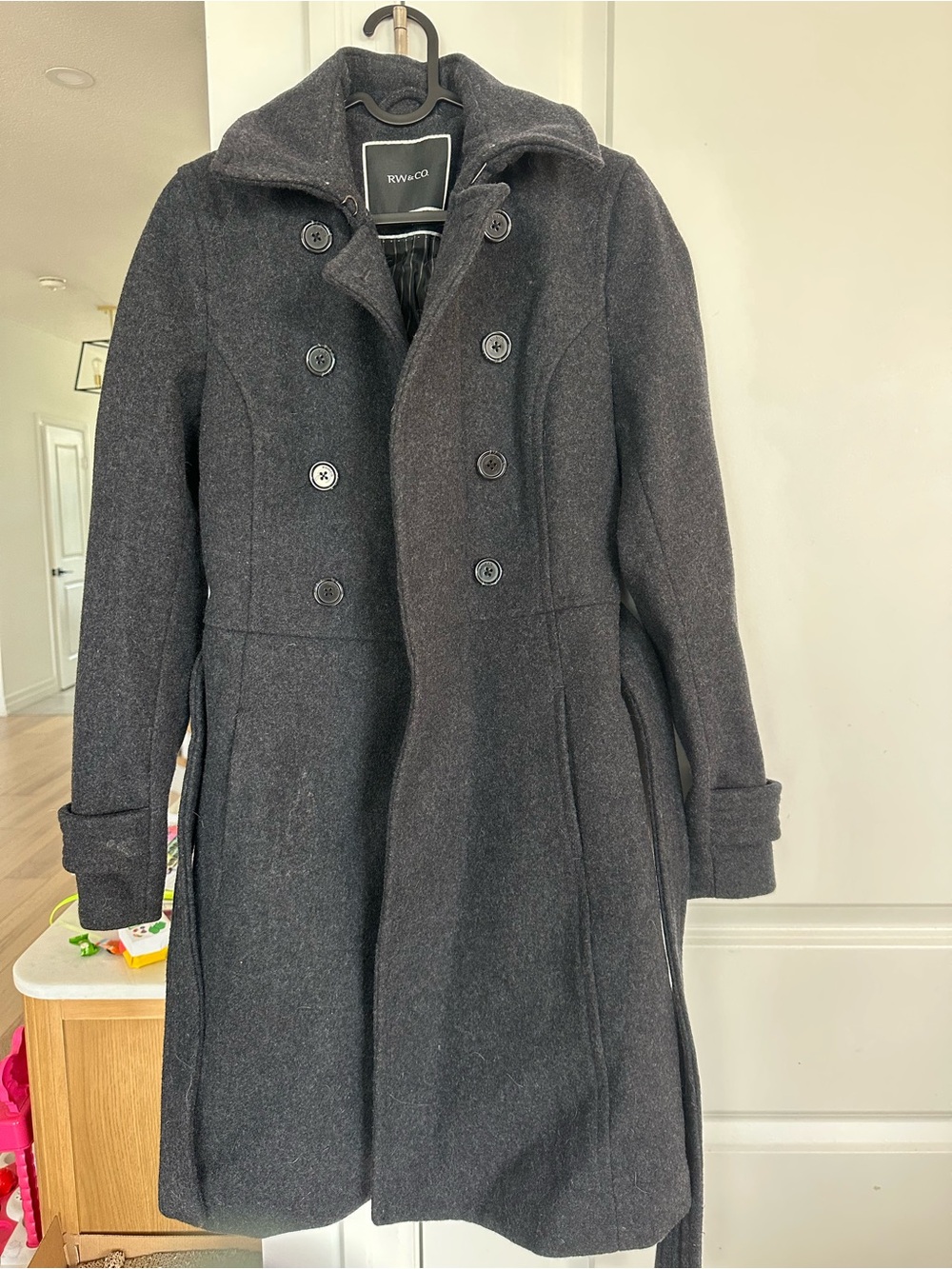 RW&CO. Women's Double-Breasted Pea Coat in Dark Gray